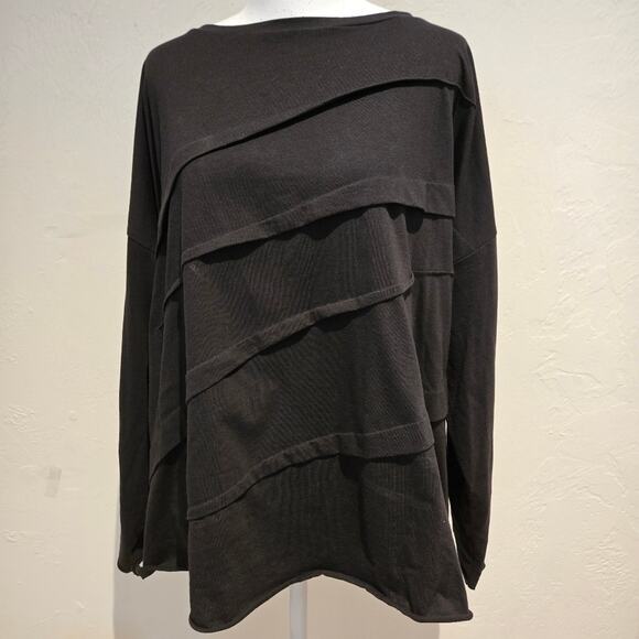 Planet by Lauren G Pima Cotton Luxury Tucked Boxy T-Shirt in Black, One Size - Picture 1 of 7
